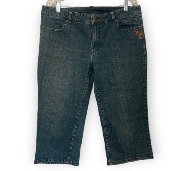 Harley Davidson capris pants jeans with metal embellishments and embroidered - Picture 2 of 11